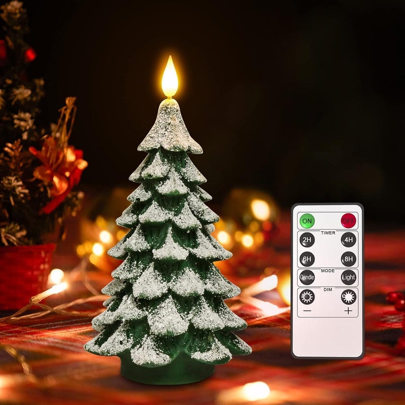 PChero Christmas Tree LED Candle with Remote Timer, 4.13x7.9 Inch Real Wax Battery Operated Pillar Candle Flameless Flickering for Xmas Eve Gift Holiday Home Party Room House Decor - Image 1